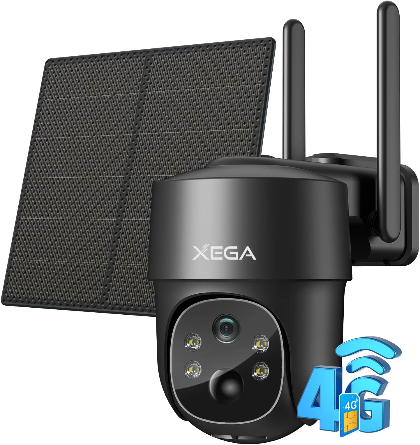 Xega 4G LTE Cellular Security Camera Solar with SIM Card,Wireless Outdoor No WiFi Security Camera,2K HD PTZ Night Vision Motion Detection 2 Way Talk TF&Cloud Storage, Support Etisalat and DU Operator