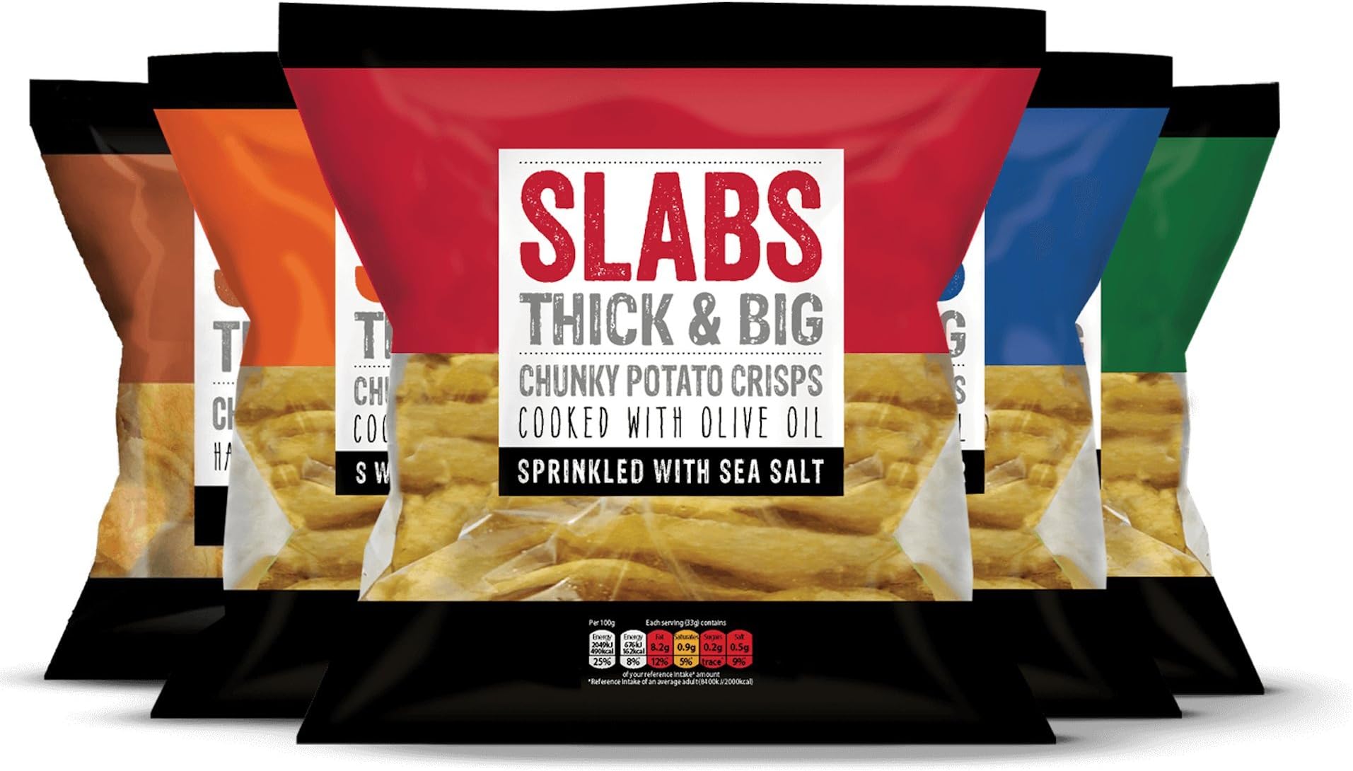 Slabs Crisps Variety Box 18 x 80g Bags - Beef, Chilli, Salted, Cheddar & Onion, Salt & Vinegar