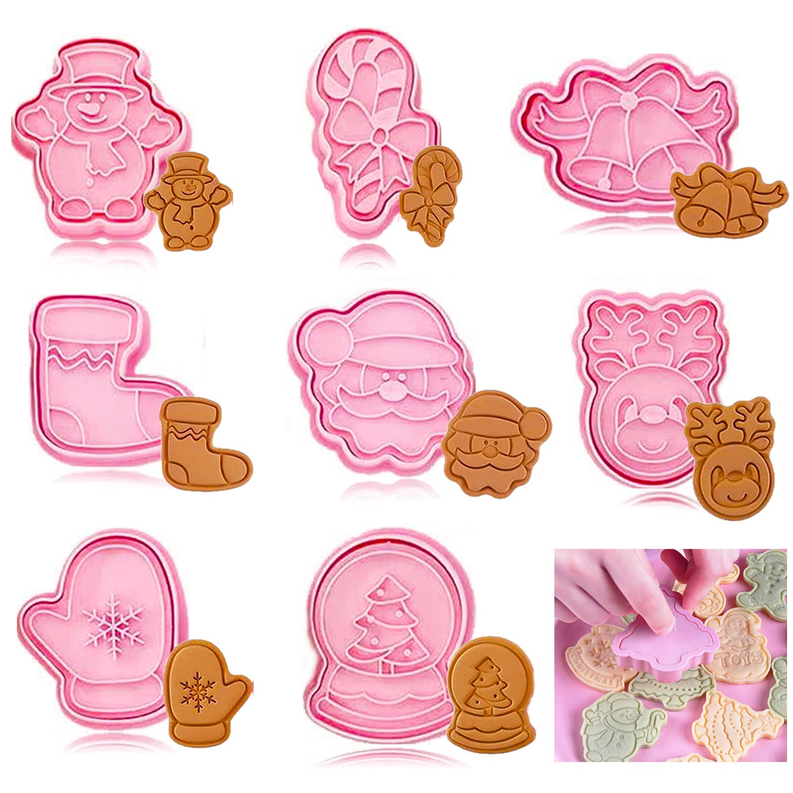 Tuofang - Lot De 8 Emporte-Pièces Noël 3D En Plastique - Pour Biscuits, Gâteaux, Fondant - Motifs De Noël Pour Enfants - 10