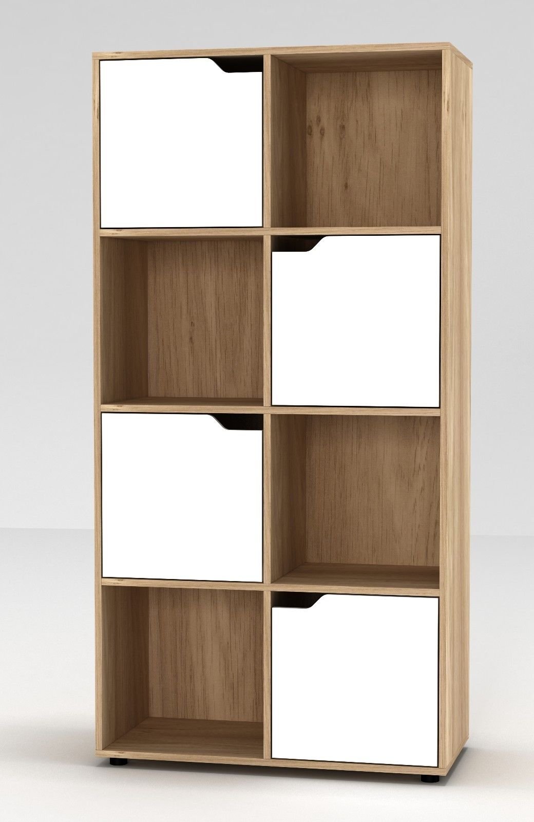 URBNLIVING Wooden Oak 8 Cubed Bookcase With 4 White Doors — image 1