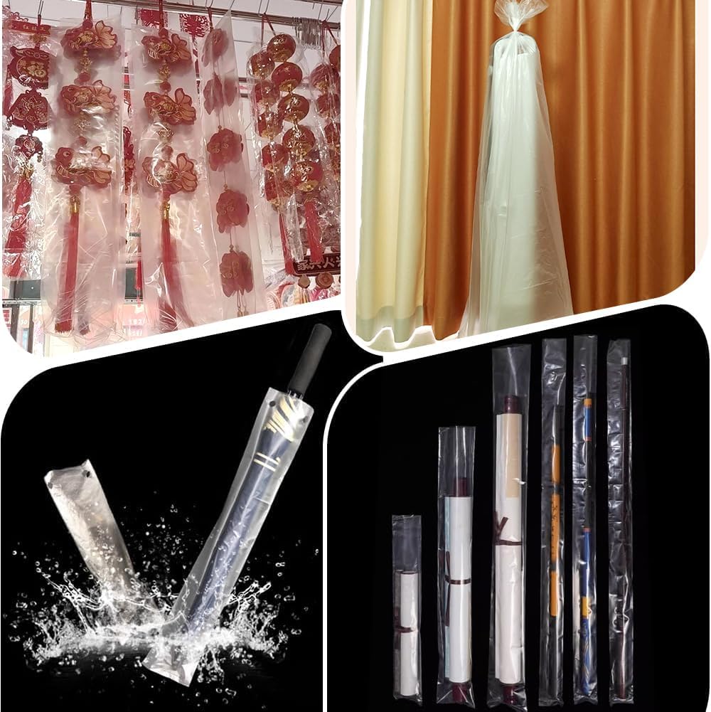 PH PandaHall 10x31 Inch Flat Open Poster Bags Sleeves 100pcs Poster Poly Bag, Long Plastic Sleeves Clear Plastic Flat Open Bags Waterproof Poster Storage Bag for Large Narrow Items