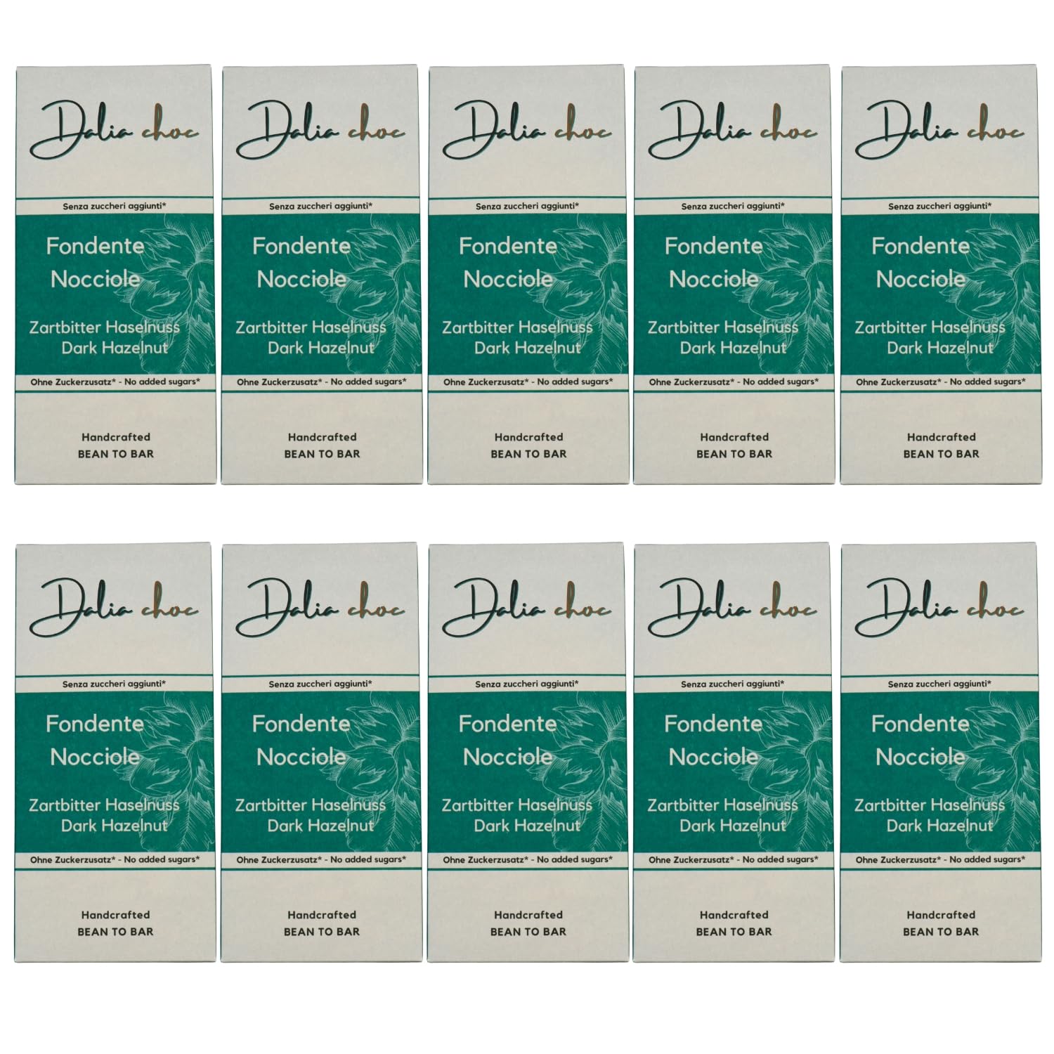 Dalia Choc - Tavolette di cioccolato PREMIUM - 10 Pezzi | Senza Aggiunta di Zuccheri | Prodotto in ITALIA | BEAN TO BAR - FONDENTE-NOCCIOLE