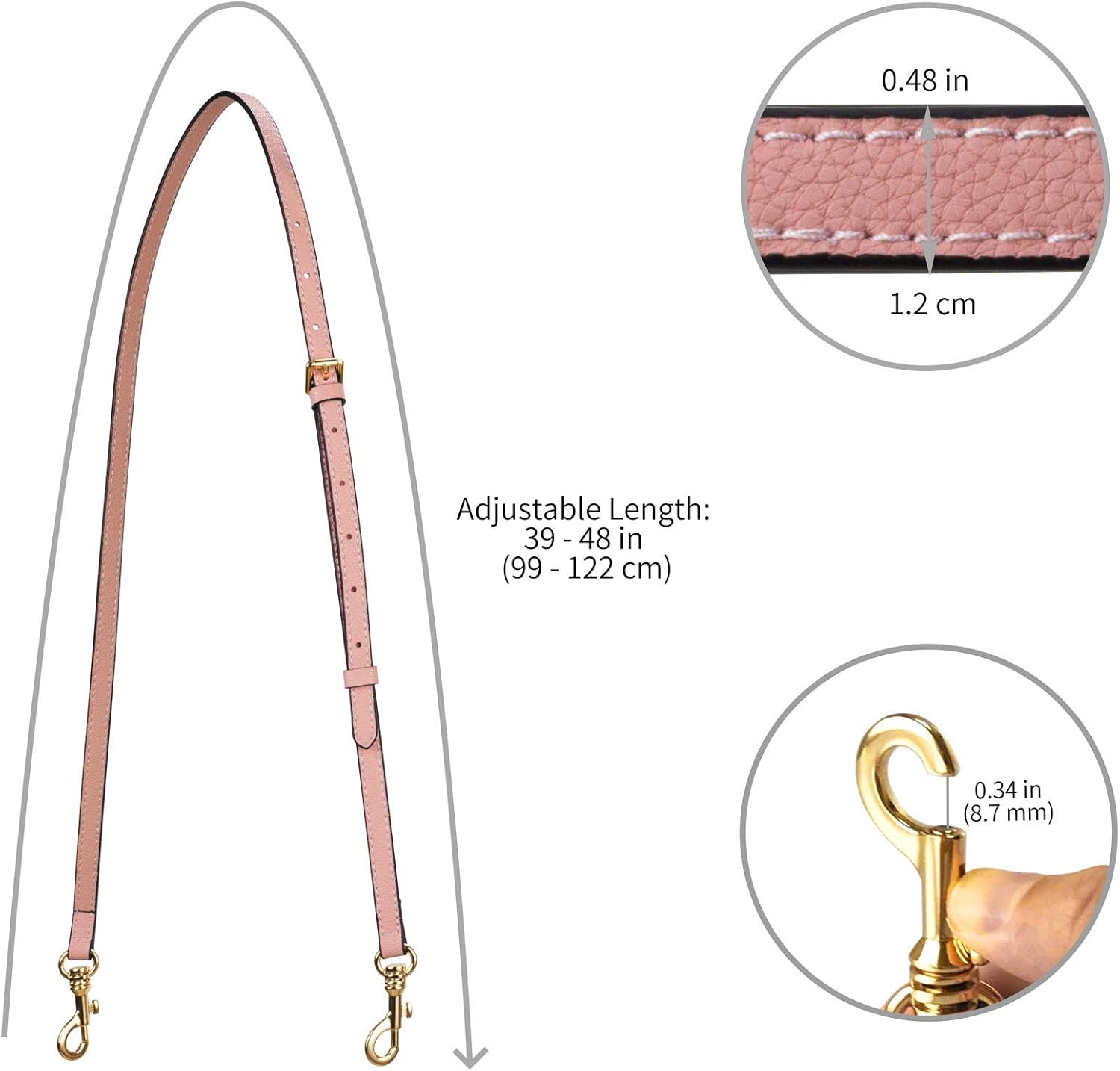 Allzedream Genuine Leather Purse Strap Adjustable Crossbody Handbag Replacement Straps 0.48 Inch Width - Image 6