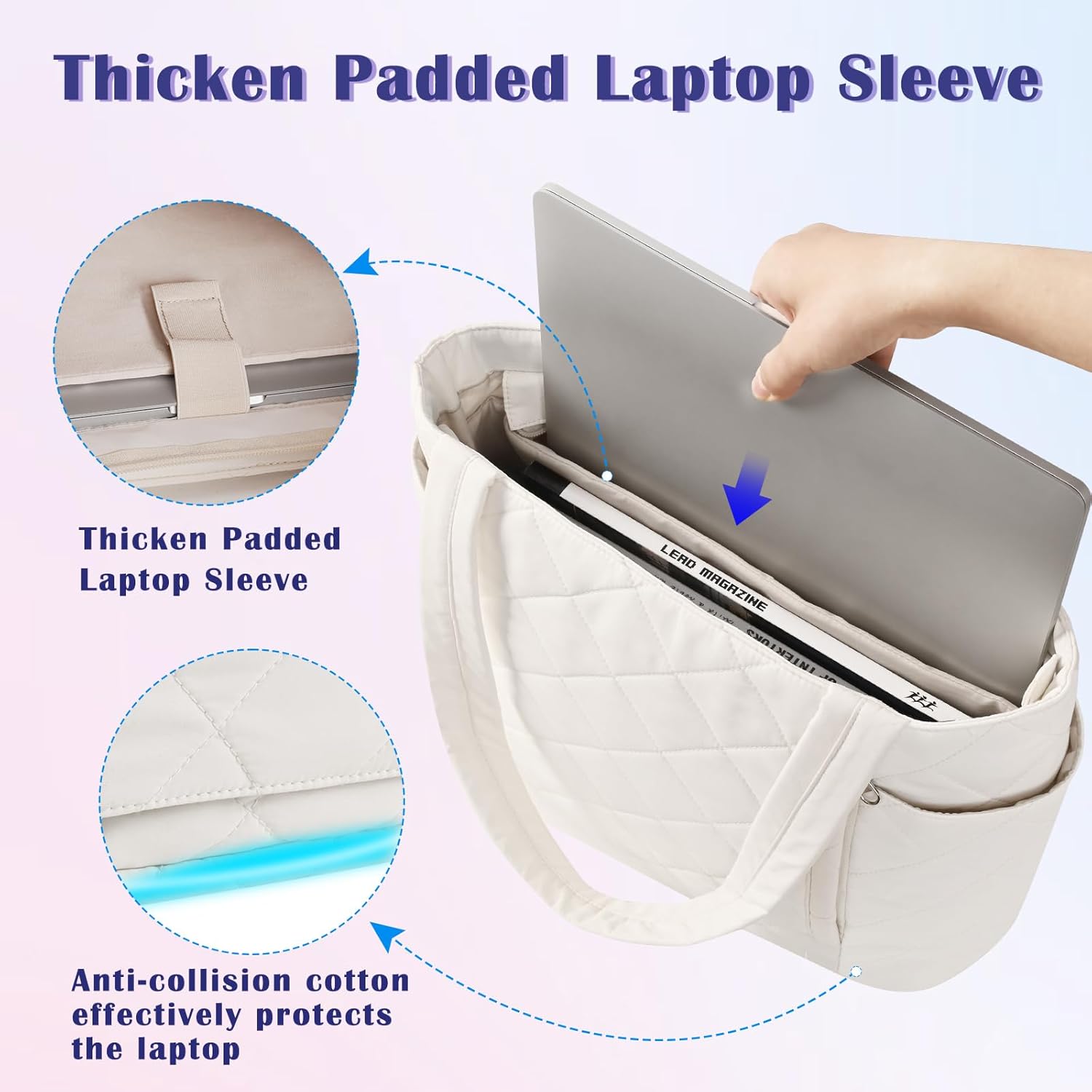 PYOF Tote Bag for Women, Large Puffer Tote Bag for Women, Quilted Puffy Bag with Zipper for Work Travel School Nurse - Image 5