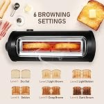 Long Slot Toaster with Cover, 2 Slice 1.65'' Extra Wide Slot Stainless Steel Toasters with Reheat Defrost Cancel Functions,6 Shade Settings, Single Slim Bread Toaster,Removable Crumb Tray,Matte Black