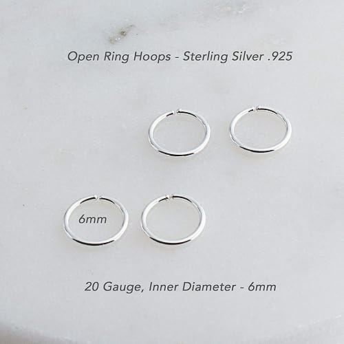 Miniatura 2 de 6mm 20 GA Sterling Silver Small Cartilage Piercing Round Ring Huggie Hug Open Hoop Earrings Set of 2 Pairs (6mm 20 gauge 2 pairs, Sterling Silver