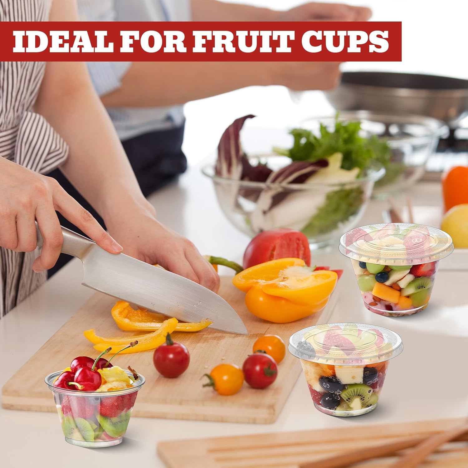 50 Sets 7 oz Clear Plastic Cups with Lids No Hole, Fruit Cups with Lids, Disposable Cup for Dessert, Parfait, Ice Cream, Yogurt, Pudding, Cake, Cold Drinks, Smoothie and Snacks