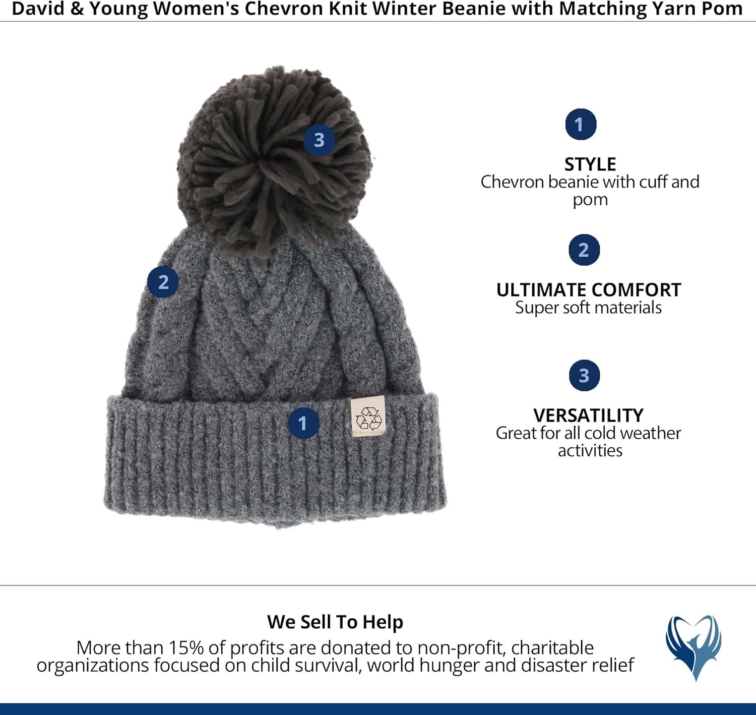 David & Young Women's Chevron Knit Winter Beanie with Matching Yarn Pom - Image 6