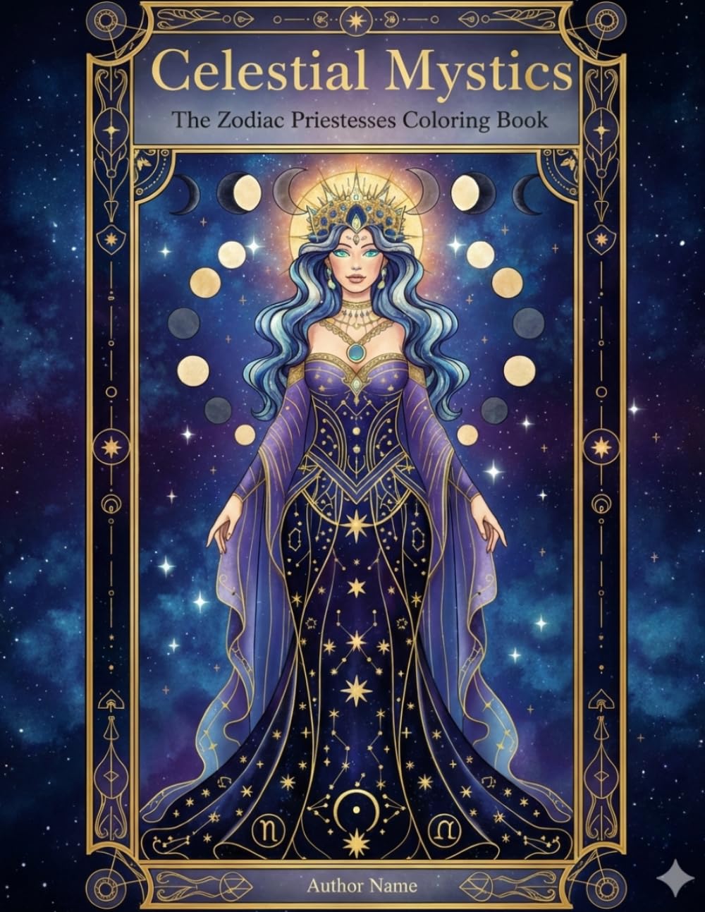 Celestial Mystics – 12 Zodiac Priestesses Adult Coloring Book (Printable PDF)