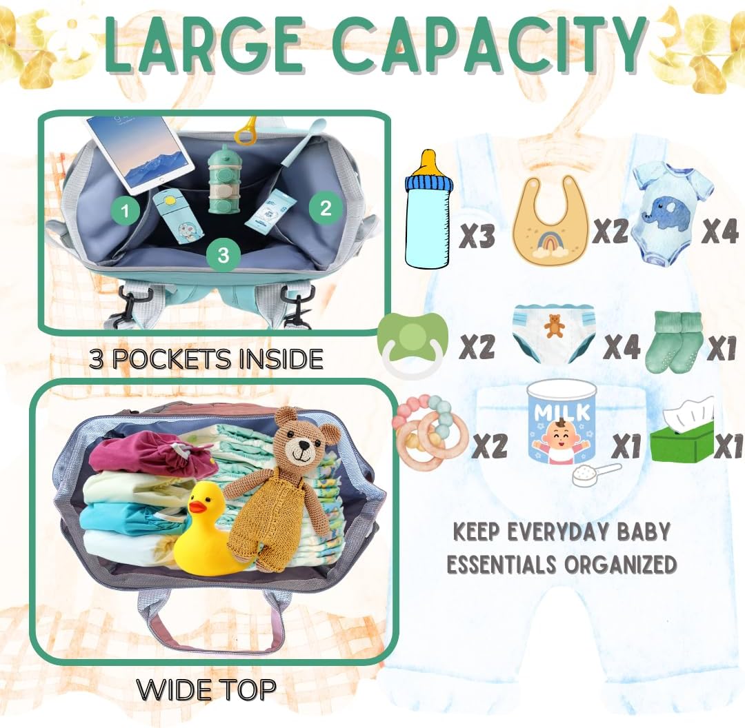 Baby Diaper Bag Backpack - Baby Boy Diaper Bag With Insulated Bottle Pockets & Stroller Straps - Pañaleras para Bebe - Toddler Diaper Bag Backpack - Travel Diaper Bag - Unisex Baby Bag. Green