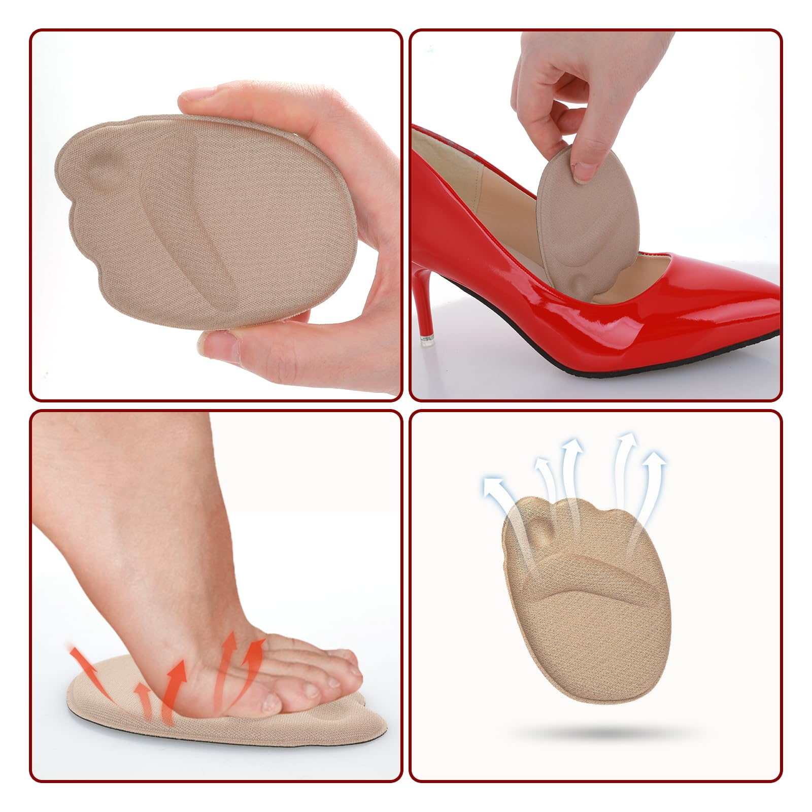 Sibba 8 pares de taloneras antideslizamiento, juego de almohadillas para talones para zapatos demasiado grandes, protector de talón para zapatos de mujer, relleno de zapatos, protector de dedos, tapón
