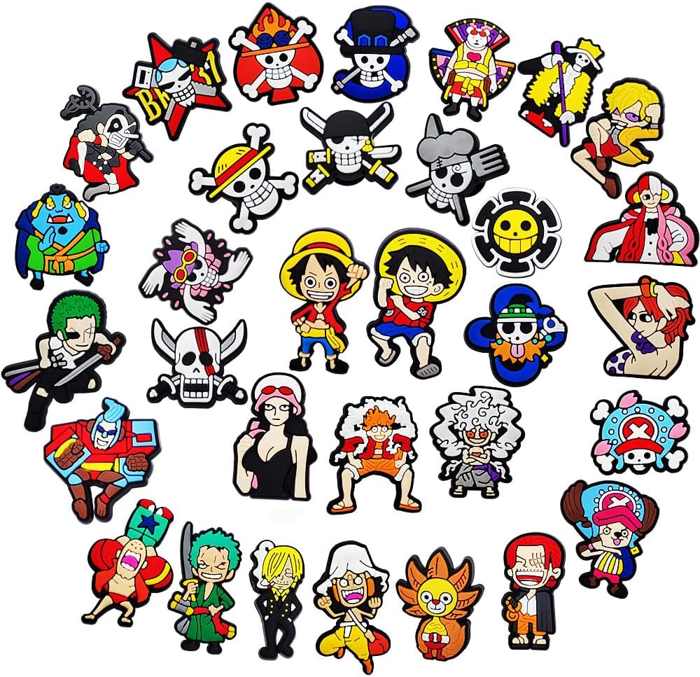 Fuvtory 17pcs One Piece Anime Shoe Charms with Different Shape Fun Charm for Women