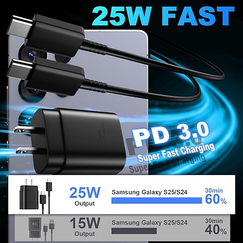 Miniatura 2 de Samsung Super Fast Type C Charger 25W Android Charger 10FT USB C Charger Cable de carga rápida para Samsung Galaxy S23S23 UltraS23+S22S22