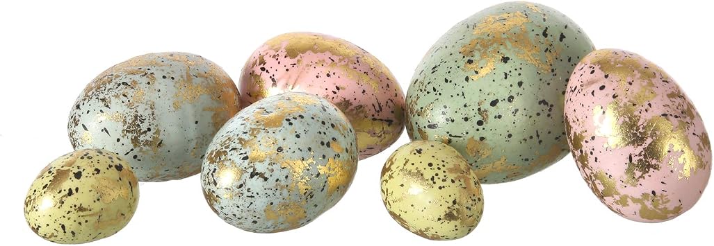 One Holiday Way Set of 7 2-Inch Multicolor Gilded Pastel Gold Leaf Easter Eggs in Mesh Bag Decorative Golden Bowl, Vase or Basket Filler Springtime Decoration Spring Tabletop Home Decor