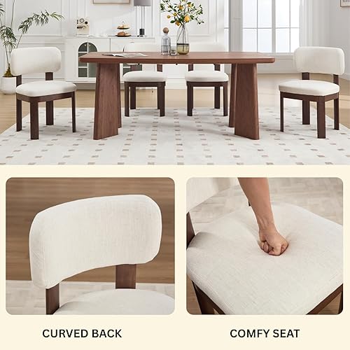 Miniatura 3 de Farmhouse - Juego de 2 sillas de comedor color beige, modernas sillas tapizadas de lino para cocina y comedor, marco de madera de nogal, cómoda