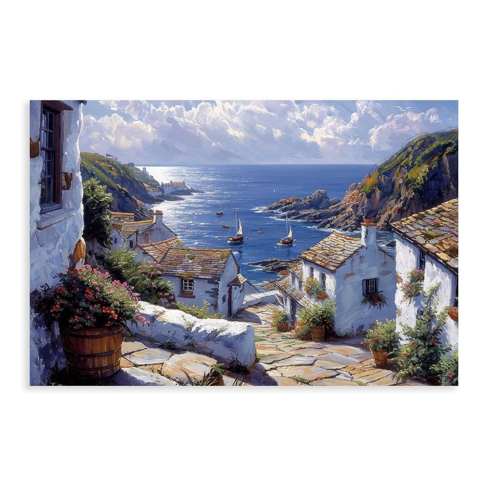 Qotopgpg Charming Polperro Cornwall, Colorful Harbor Village Painting Canvas Poster Wall Art Decor Print Picture Paintings For Living Room Bedroom Decoration 20X30inch(50X75cm)