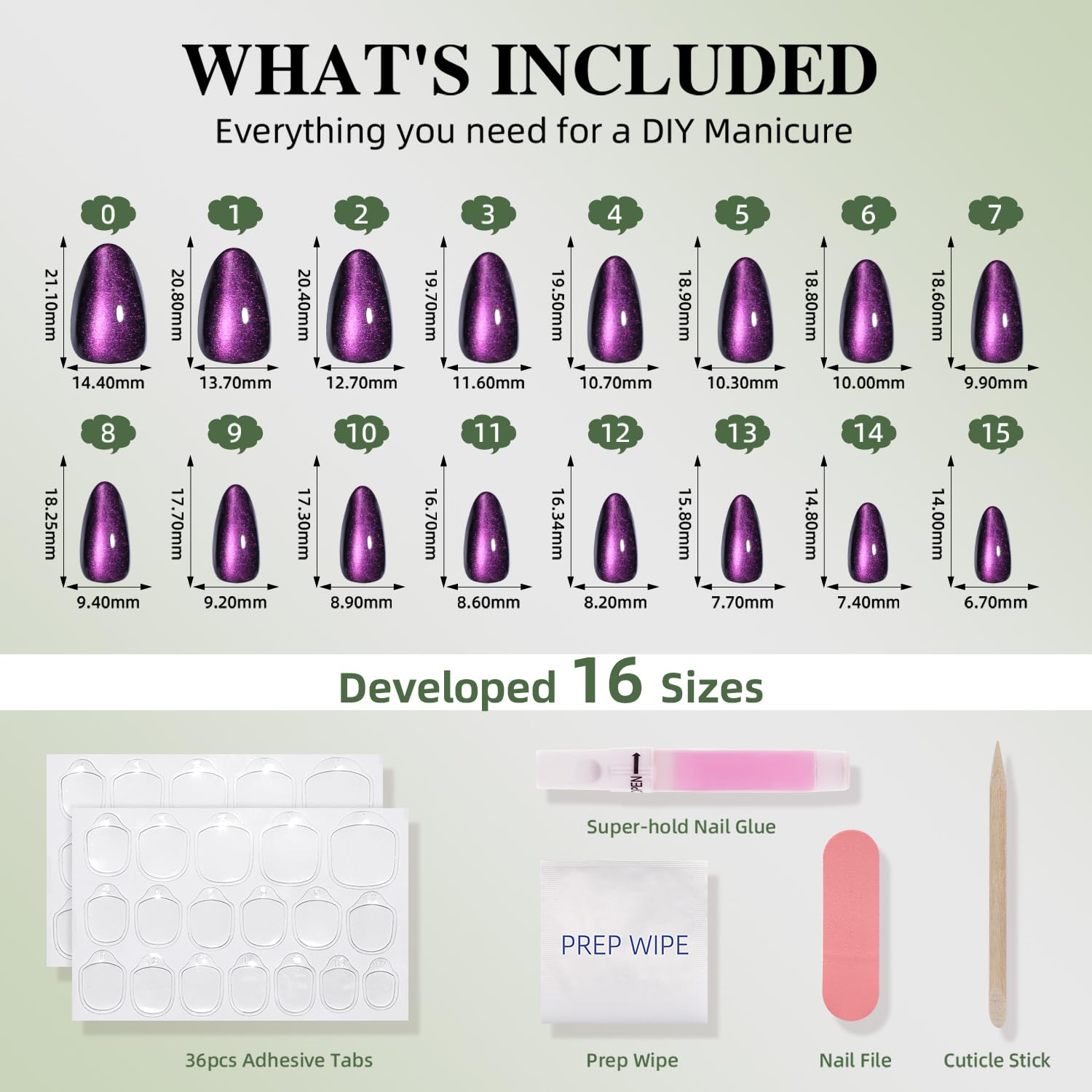 Purple Cat Eye Press On Nails - Purple Nails Almond Fake Nails