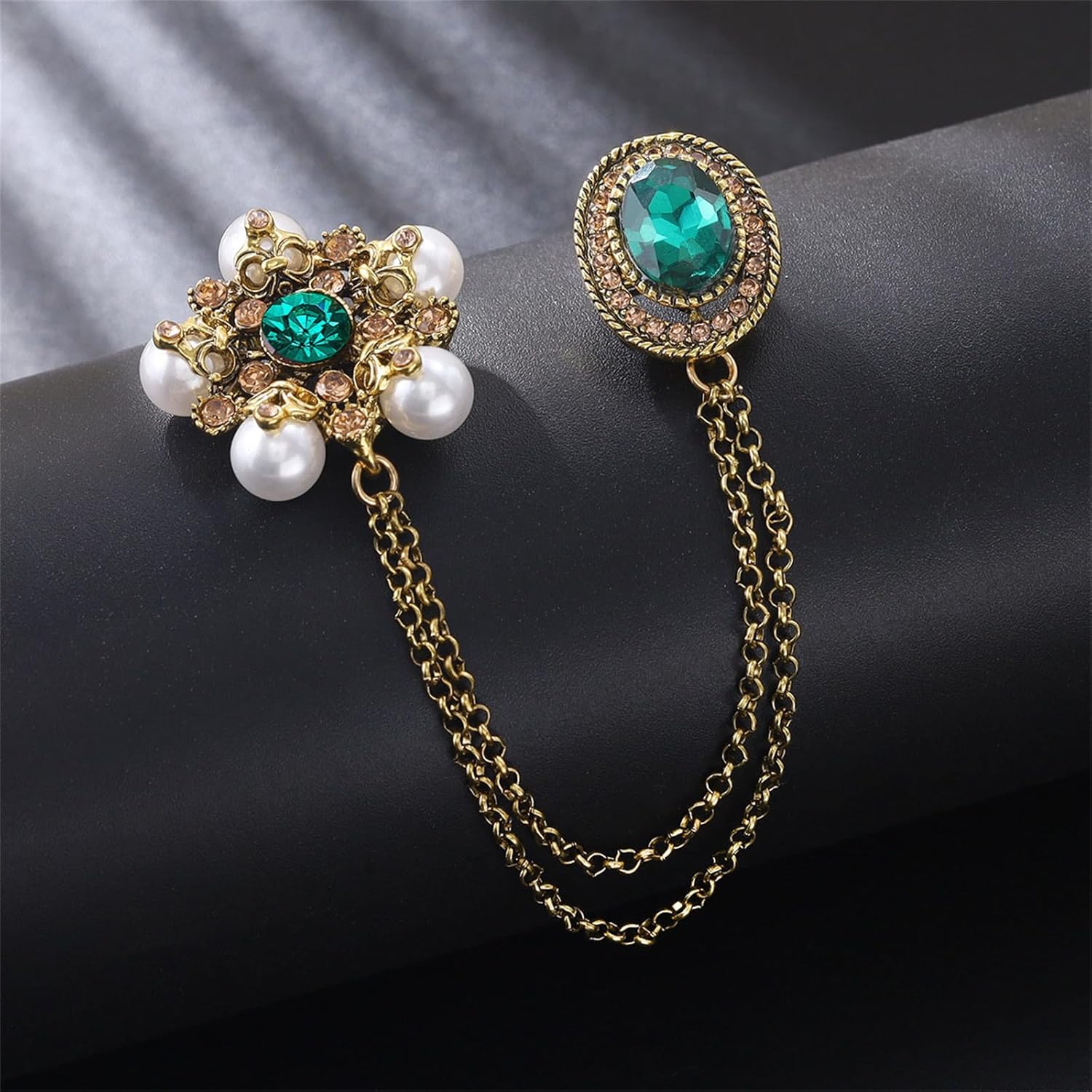 WCRAZYE Rhinestone Long Pearl Flower Chain Tassel Brooches for Women Men Vintage Crystal Floral Brooch Lapel Pin for Girls Snowflake Simulated Emerald Green Oval Pins Clip Sweater Dress Suit Badge Tie Brooches Fashion Christmas Jewelry Gifts Clothes Accessories - Image 4