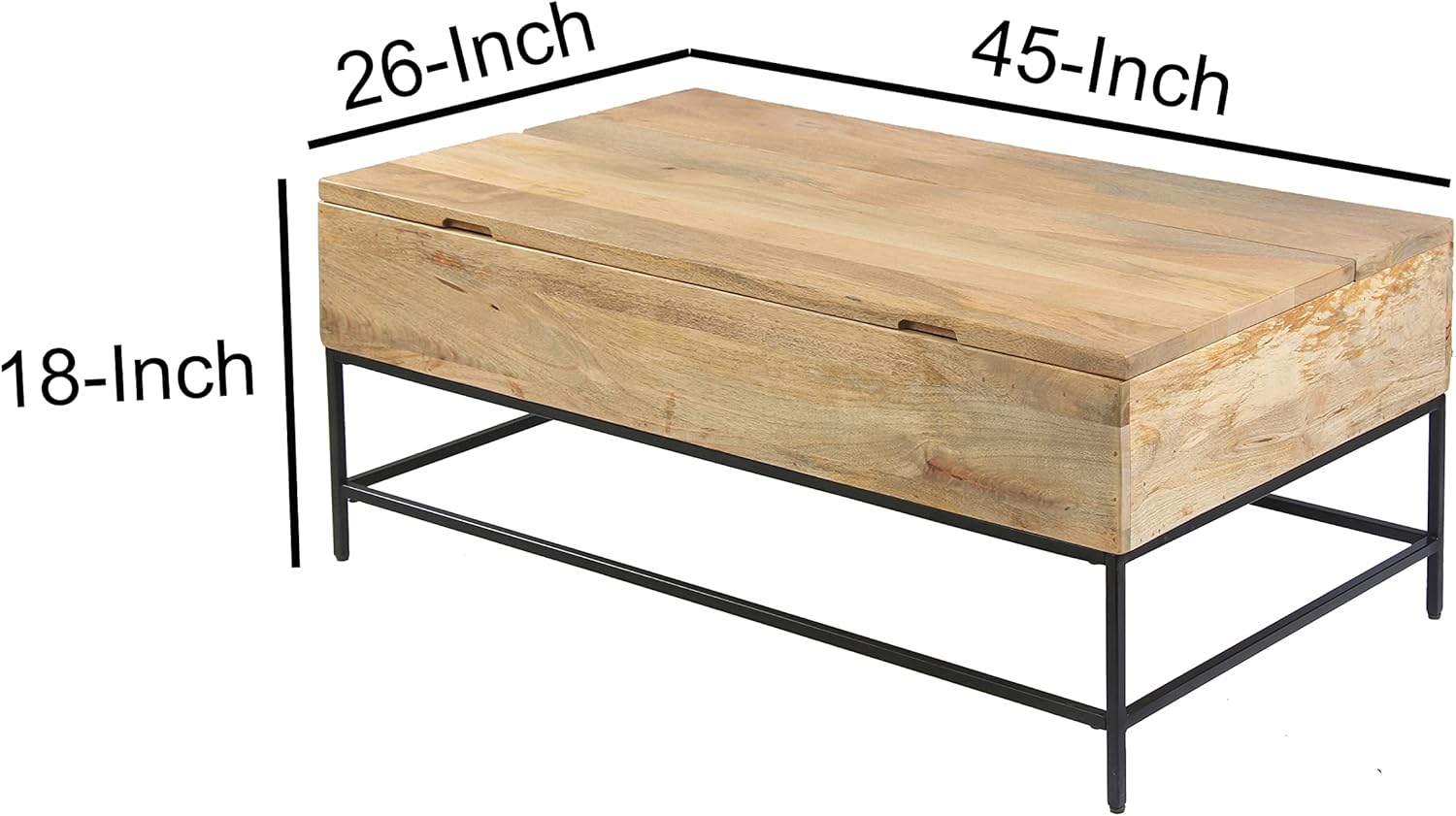 The Urban Port Audrey 45-Inch Lift Top Mango Wood Rectangular Coffee Table - Wood and Metal