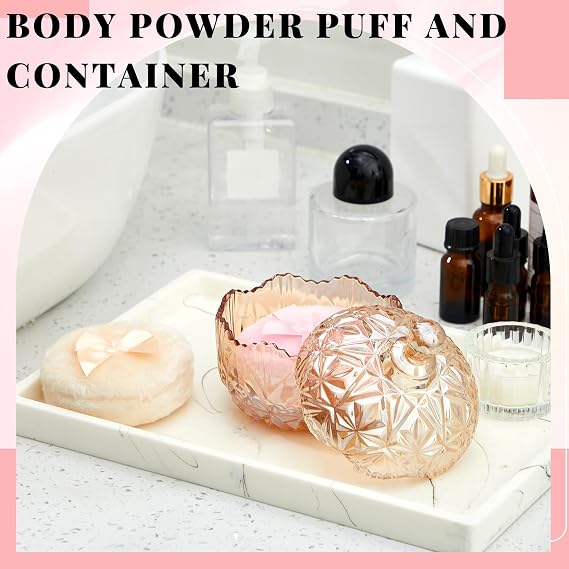 Tioncy 3 Pcs Body Powder Container with Velour Puffs,Amber