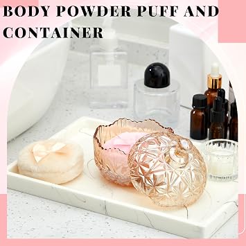 Tioncy 3 Pcs Body Powder Container with Velour Puffs,Amber