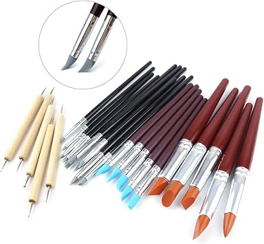 25 Pcs Clay Sculpting Tools Polymer Stylus Tool Set, Clay Shaping Tools Rubber Brushes Wipe Out Tool for Sculpture Pottery, Blending, Drawing