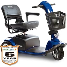 Pride Victory 10 3-Wheel Scooter, 400 lbs. Weight Capacity, with 5-Year Extended Warr Viper Blue, 18 x 17 Foldable Seat with Sliders