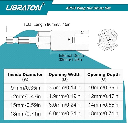 Miniatura 4 de LIBRATON Destornillador de tuerca de mariposa 4 piezas, punta de destornillador de tuerca de mariposa, juego de destornilladores de tuerca