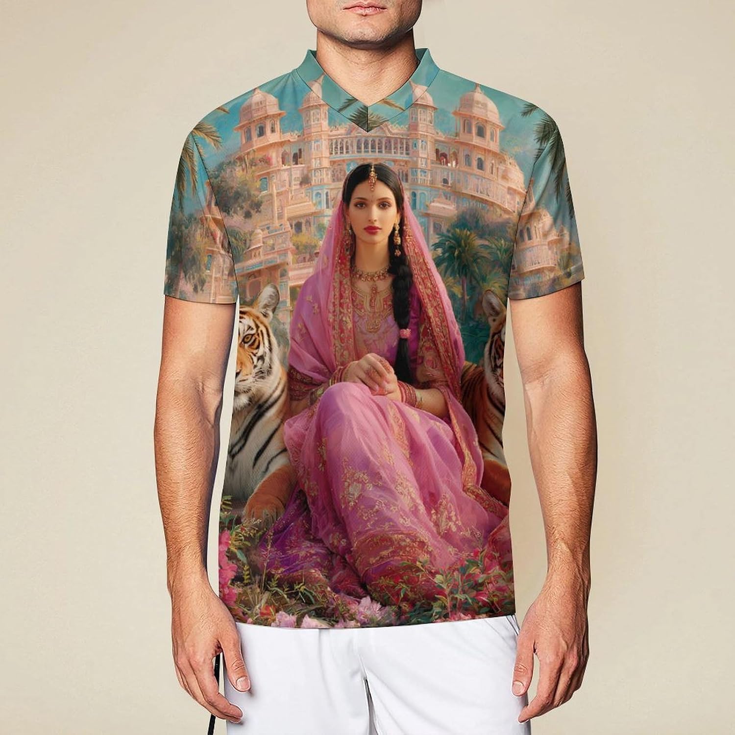 Beautiful Indian Woman Tiger Funny Football Jerseys Casual V-Neck Short Sleeve Soccer Jersey T-Shirt