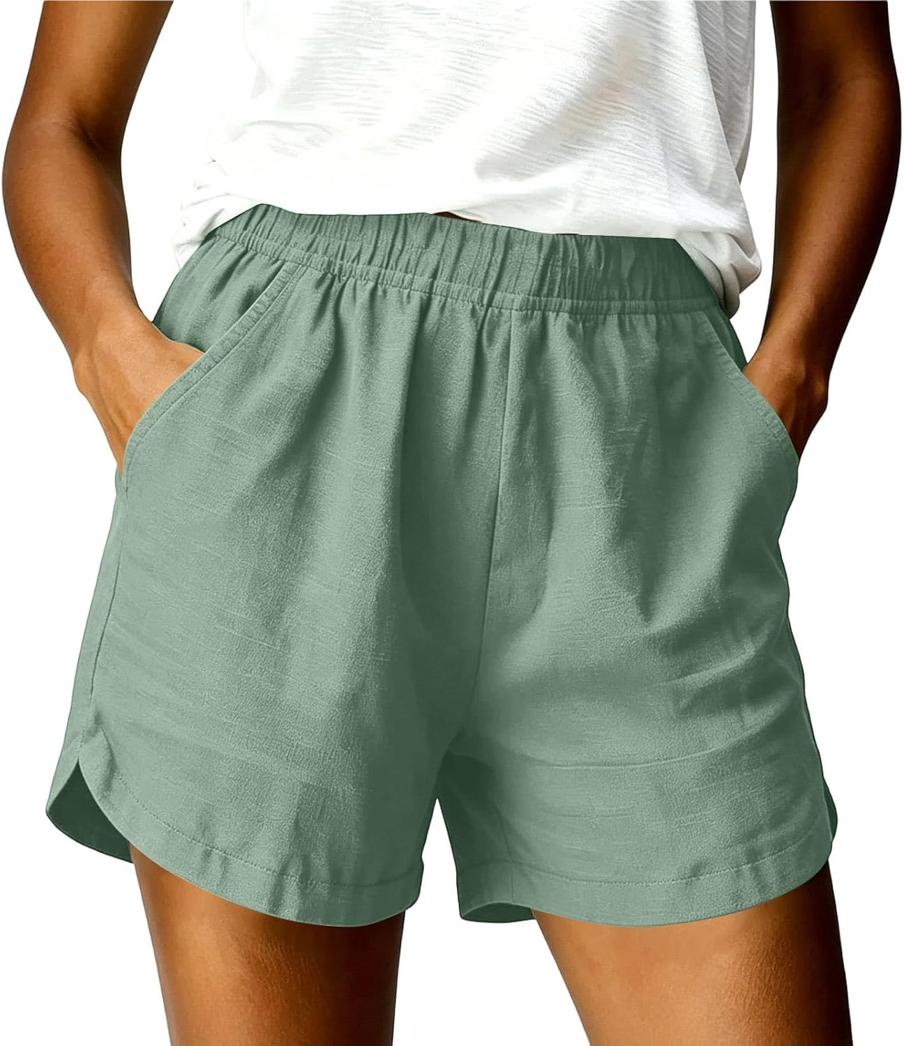Womens Summer Breathable Shorts Elastic Waist Split Side Loose Fit Shorts Lightweight Casual Athletic Short Pants