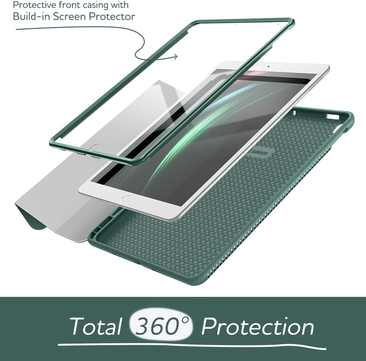 SURITCH Case for iPad Air 3 2019(3rd Gen)/iPad Pro 10.5 2017,[Built-in Screen Protector][Pencil Holder] Full Body Trifold Stand Protective Case Cover with Auto Wake/Sleep for Apple iPad 10.5"-Green