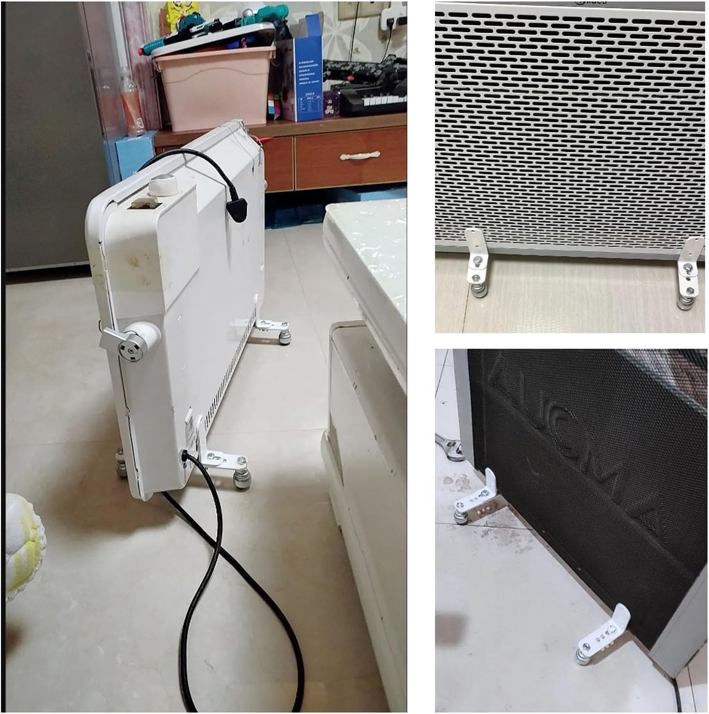 Heater Bracket 360 Degree Swivel 2 Wheels,Sturdy Aluminum Alloy Casters for Universal Heater Panel with Locking Brake Lever Family Room/Bedroom Screen Divider