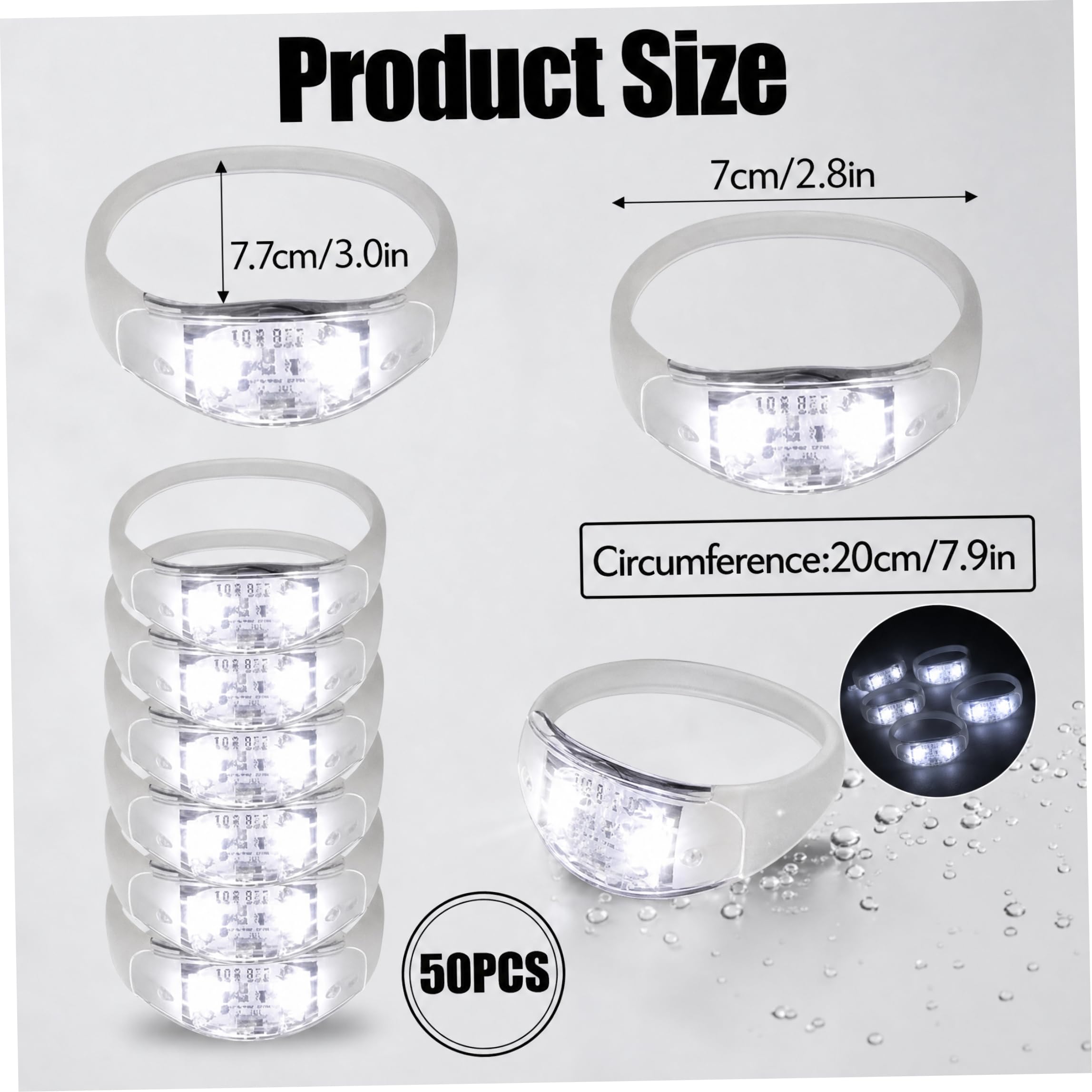 Braccialetti LED attivati ​​dal suono da 50 pezzi Braccialetti luminosi bianchi trasparenti