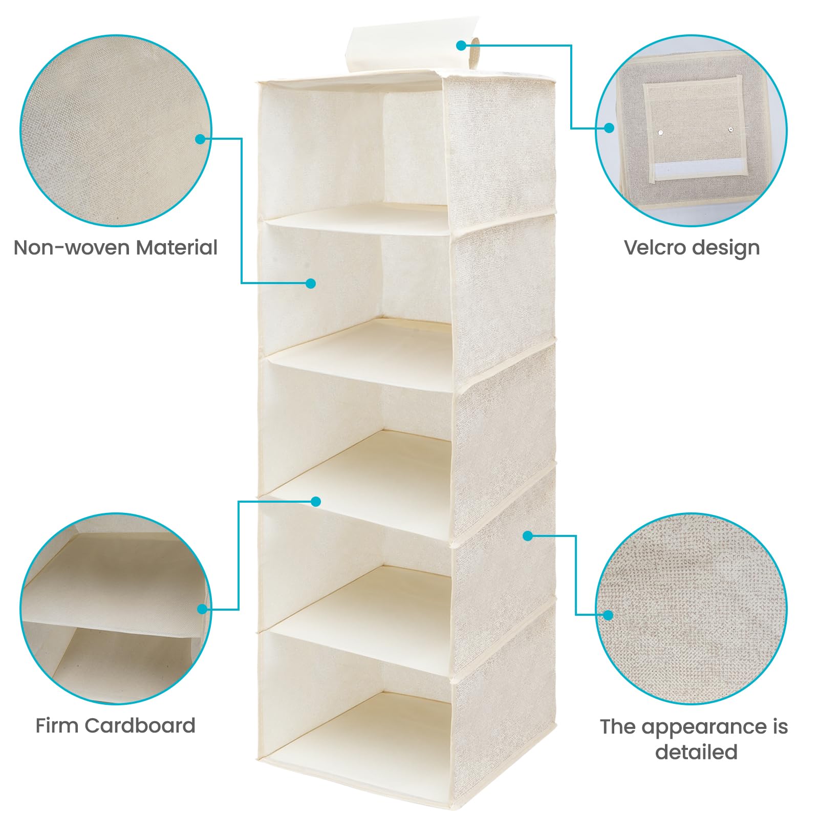 2 Étagères Suspendues Minnhua - Organisateur Placard 5 Compartiments - Rangement Pratique Pour Vêtements, Salle De Bain, Enfants (Beige)