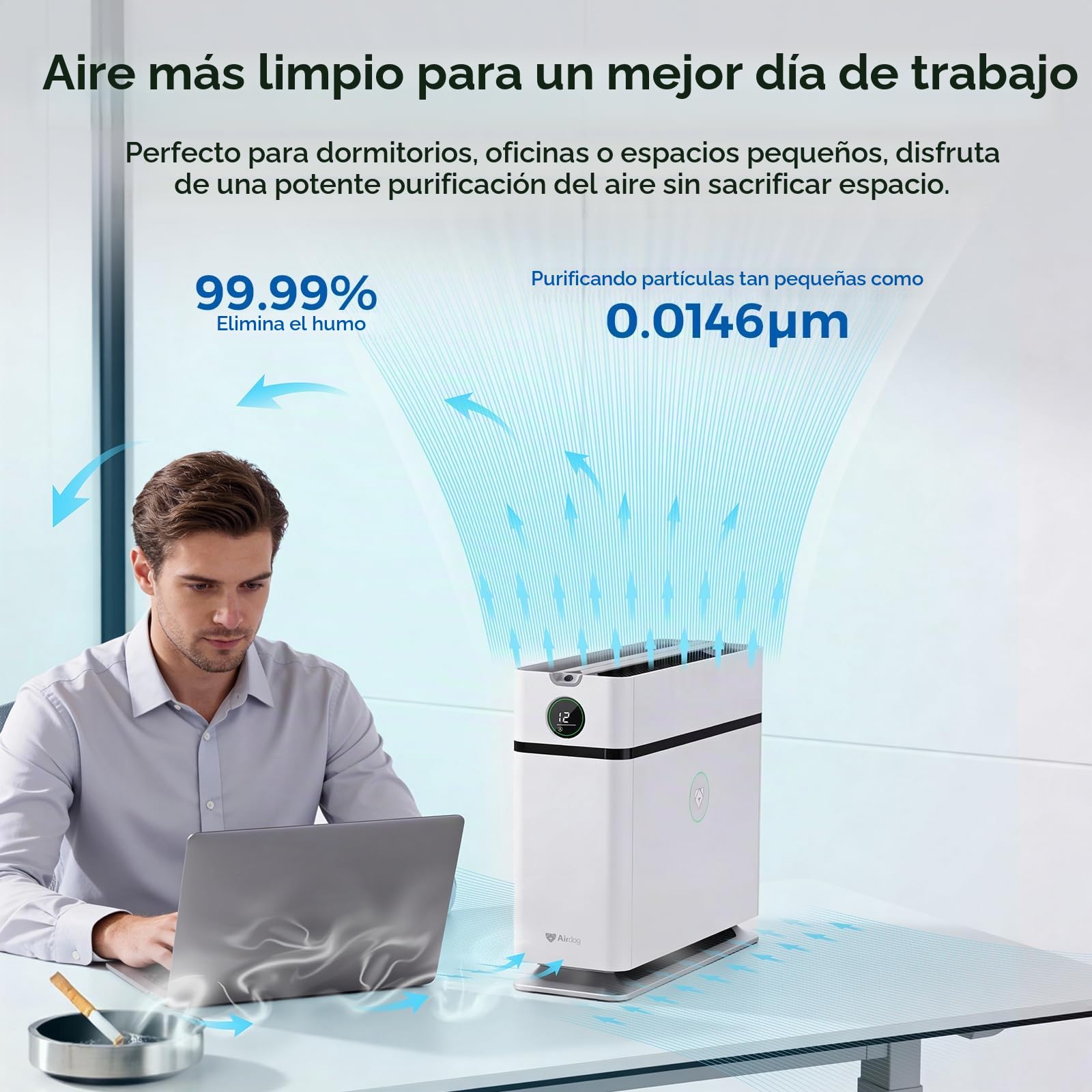 Airdog X1+ - Purificador de aire para el hogar, tecnología TPA hasta 20 veces más eficaz que HEPA, limpiador de aire portátil para RV con 3 modos, control de aplicación para alérgenos, contaminantes