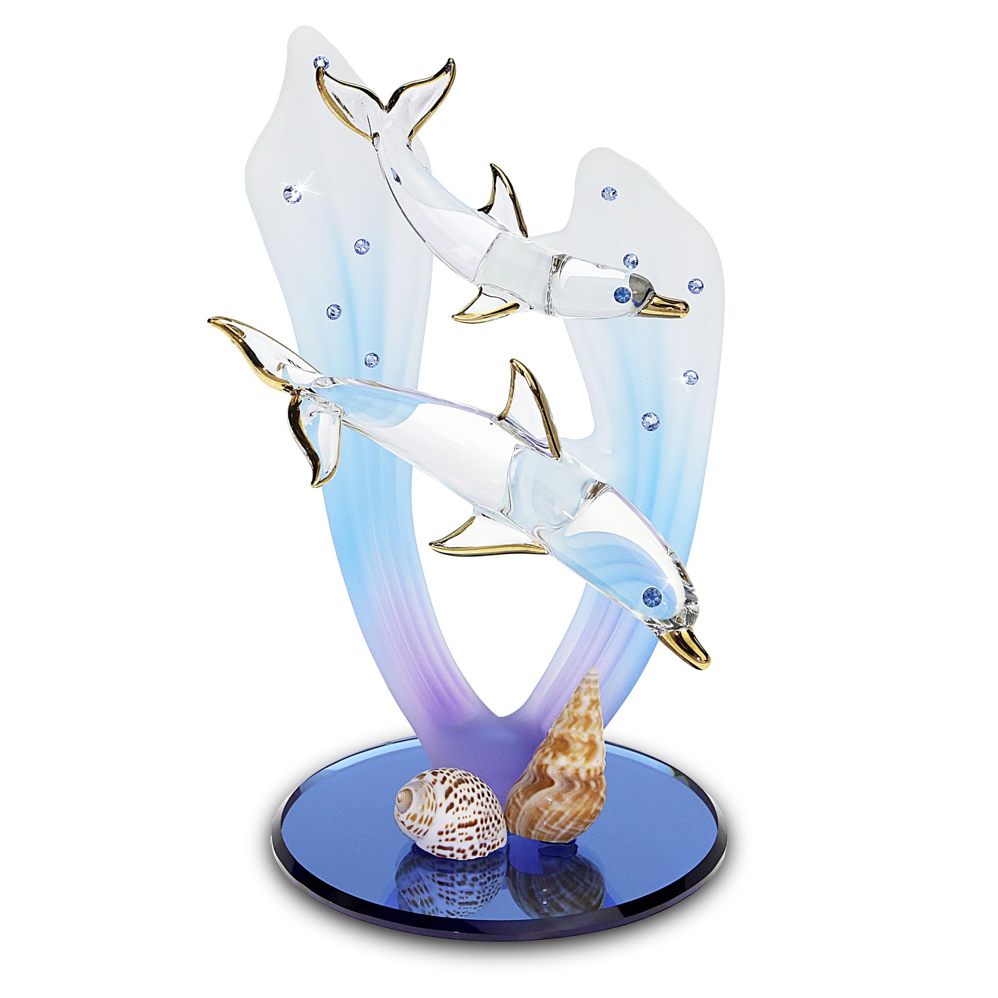 Figurine de dauphins faite à la main en verre soufflé pour décoration maison