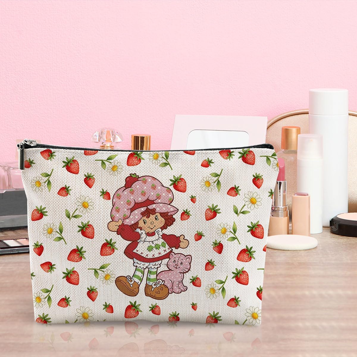 LONGXIN Cute Strawberry Cosmetic Bag Small Makeup Bag Christmas Thanksgiving Birthday Gifts for Women Girls Kawaii Accessories Strawberry Party Favors Travel Toiletry Makeup Organizer Zipper Pouch - Image 6
