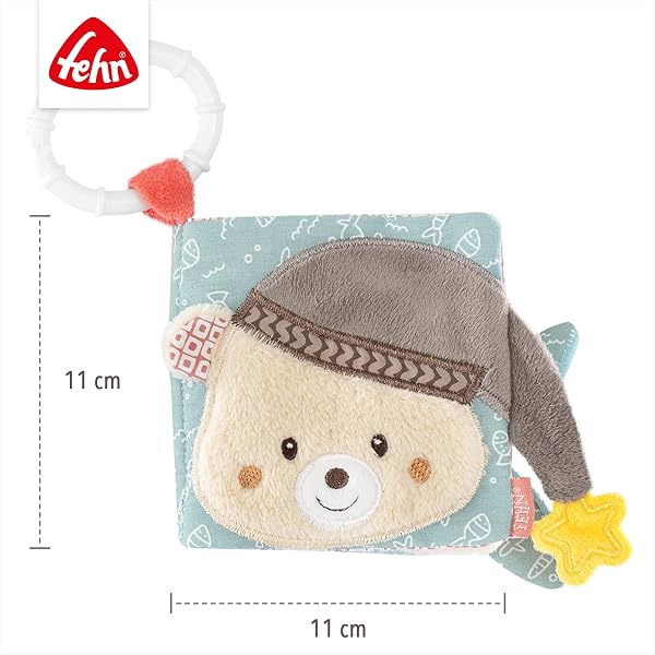 Fehn Soft Bilderbuch Bruno – Baby Fühlbuch aus Stoff mit Tier Motiven - Stoffbuch Spielzeug zum Aufhängen für Kinderwagen und Babyschale – Knisterbuch für Babys und Kinder ab 0+ Monaten - 4