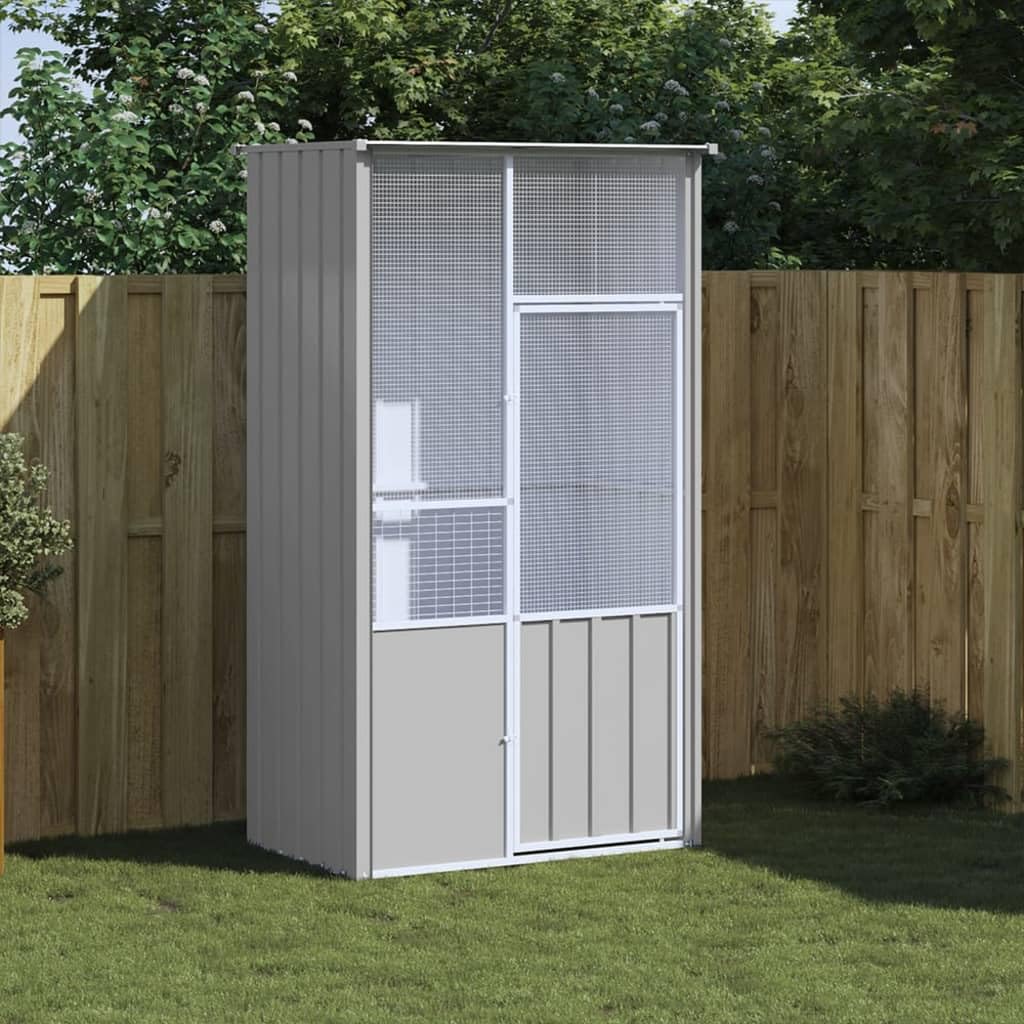 NITCA Jaula para Pájaros de Acero Galvanizado, Pajarera Metálica Exterior, Voladera para Pájaros con Puerta Cerrada, Jaula para Mascota Aves Loros Canarios, Gris 115x78x200 cm