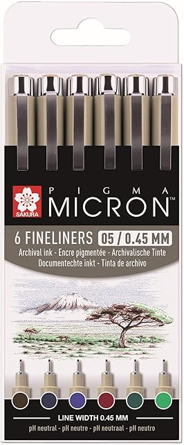 Pigma Micron Fineliners 6 Assorted Earth Colours 0.45mm