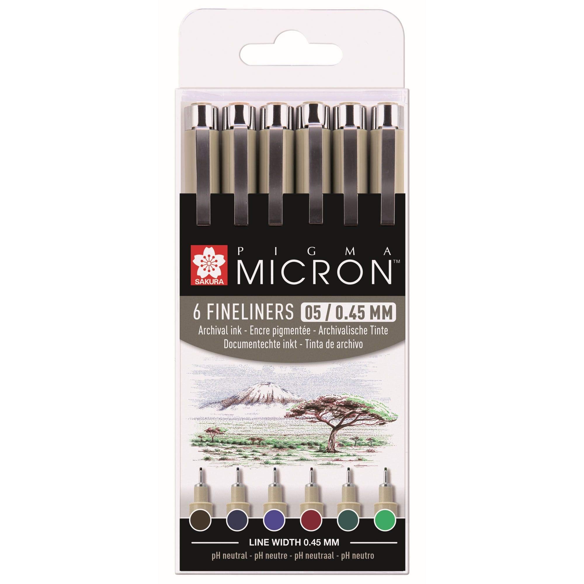 SAKURA Finetek Pigma Micron Fineliners 6 Surtidos De Colores Tierra 0.45mm