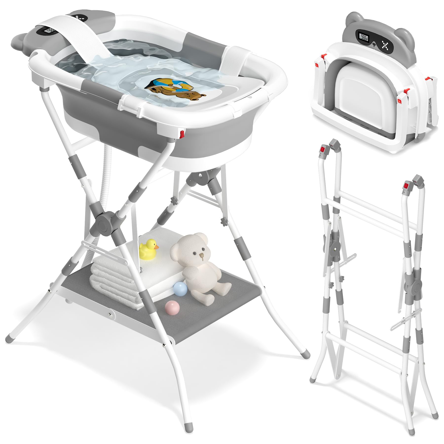 Photo 1 of AVIDOR 2-in-1 Baby Bathtub with Stand for Newborn and Infants, Foldable Baby Bath Tub, Baby Shower Gifts for New Parents, Gray