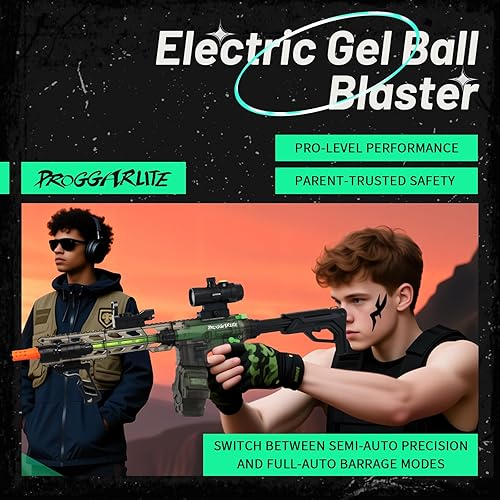 Miniatura 5 de Pistola eléctrica grande de bolas de gel, kit completo, pistola eléctrica de salpicaduras en verde transparente, juguete para exteriores para
