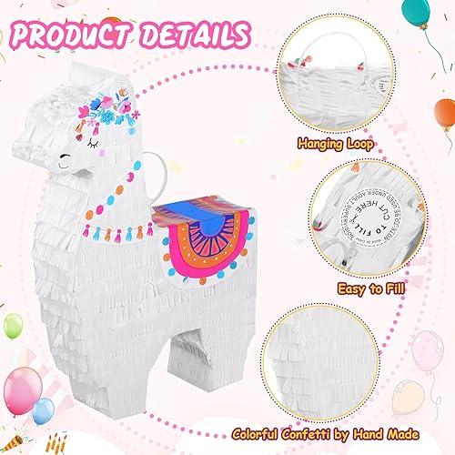 Miniatura 7 de Wettarn Fiesta de piñata de llama para suministros de fiesta mexicana, incluye palo de piñata y venda, confeti para celebraciones de cumpleaños de