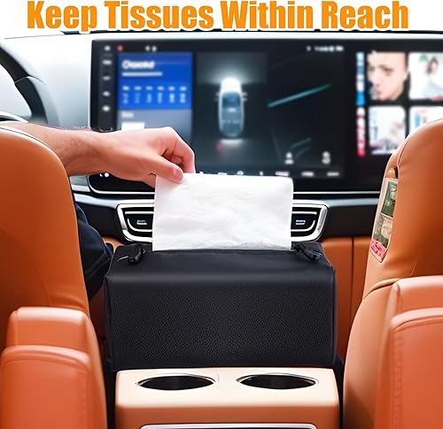 Miniatura 3 de Car Tissue Box Cover Holder Extra Large Rectangle Waterproof Soft Leather Facial Tissue Organizer Dispenser for 120-160 Tissues Box, Ideal for Car