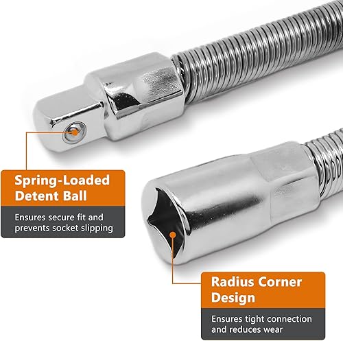 Miniatura 3 de BENLIUDH Extensión de enchufe flexible de 38, extensión de llave flexible, mango de controlador de enchufe de 2 piezas (8 pulgadas, 12 pulgadas)