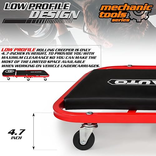 Miniatura 6 de M-AUTO Asiento plegable de 40 pulgadas, silla de garaje con ruedas ajustables todo en uno, para colocar o sentarse, capacidad de 330 libras debajo