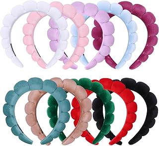 RAISEY 10 Pack Velvet Spa Headbands for Women - Soft Bubble Hair Bands for Makeup, Face Wash & Skincare
