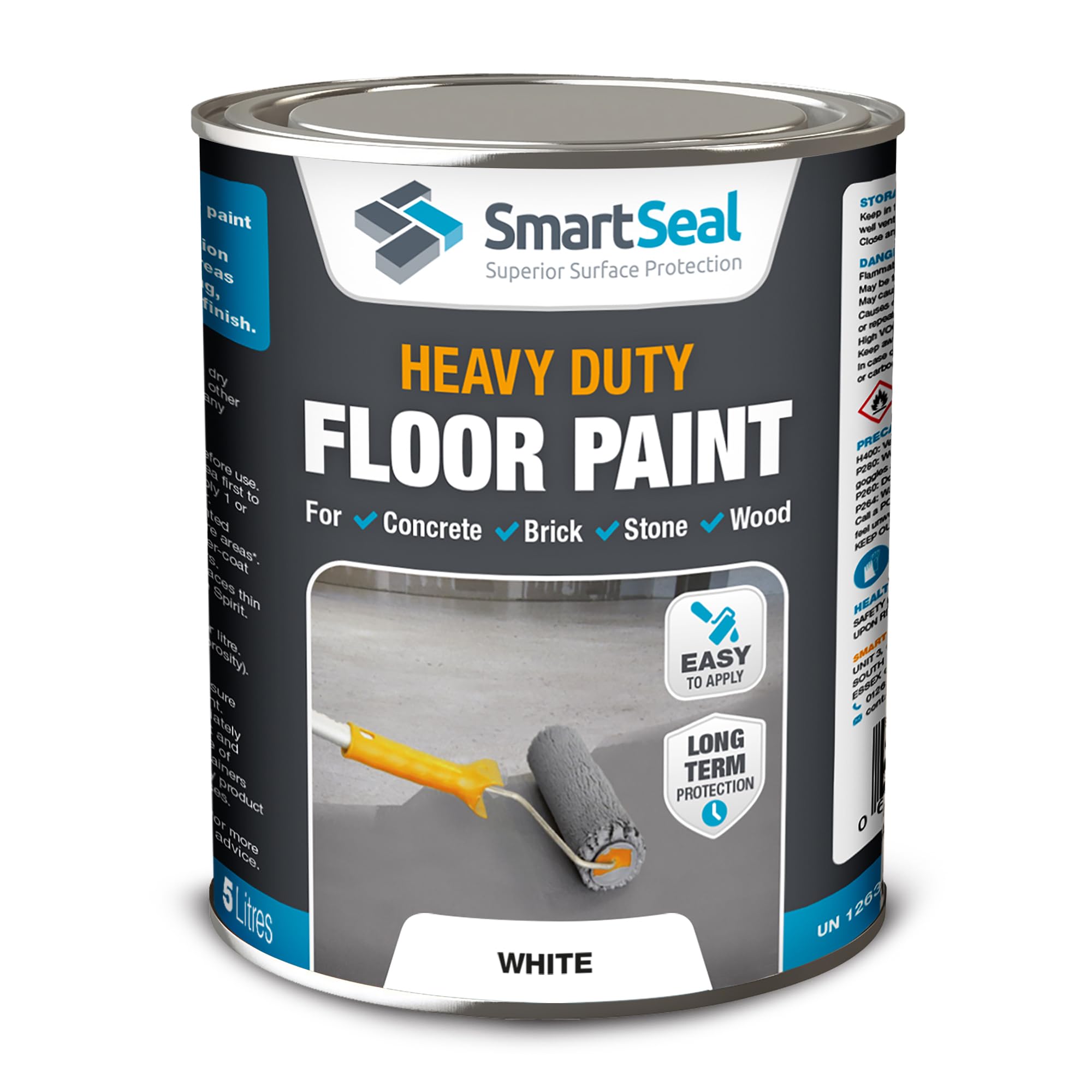 SmartSeal Heavy Duty Floor Paint - White, 5L - Hard-Wearing Garage Floor Paint with Anti-Slip Mid-Sheen Finish – also Ideal for Decking, Warehouse flooring, Brick, Concrete, Stone & Wood