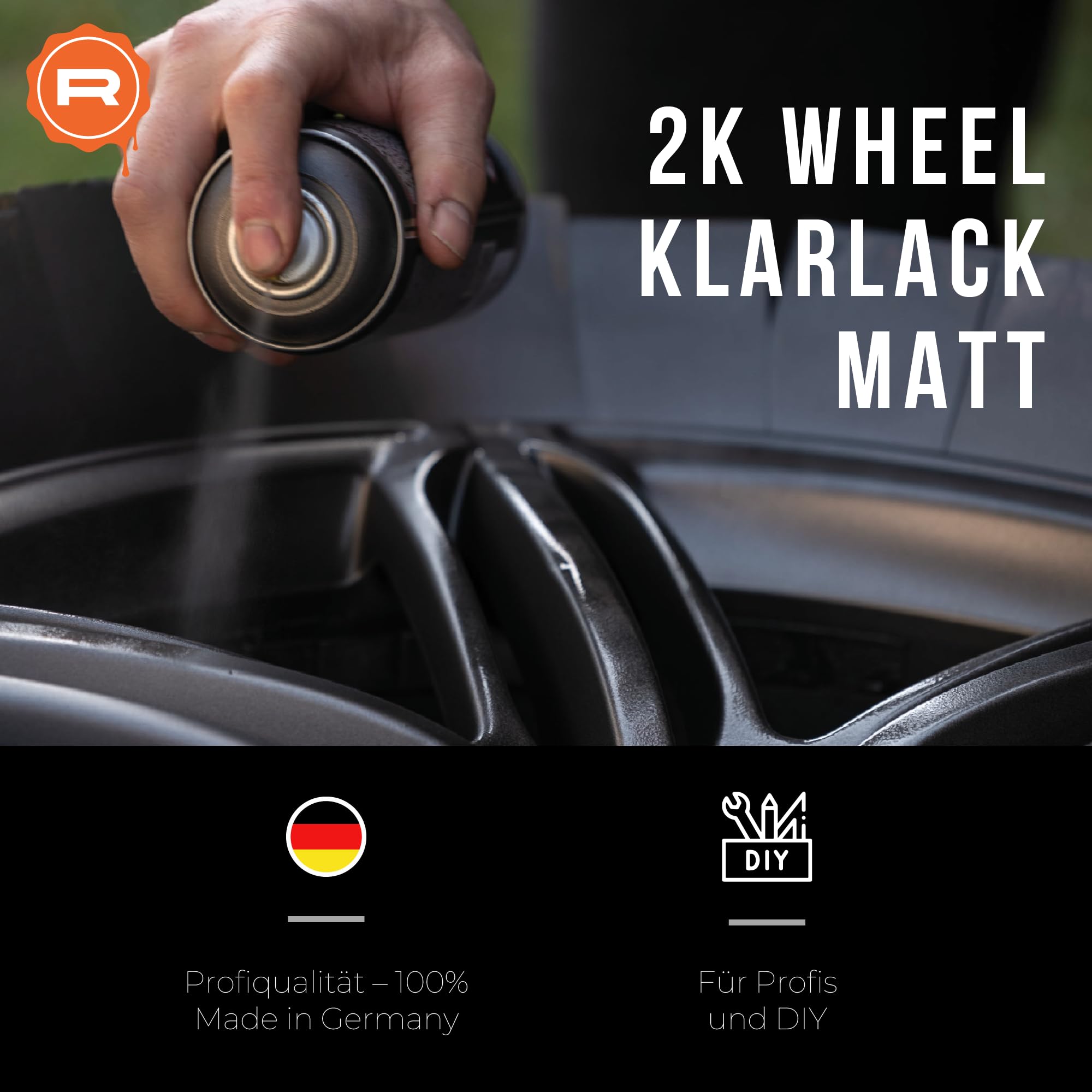Felgen Klarlack | 2K- High-Solid | 400 ml Spraydose | Klarlack matt | in OEM Profiqualität | 100% Made in Germany | transparent, wasserfest, benzinresistent
